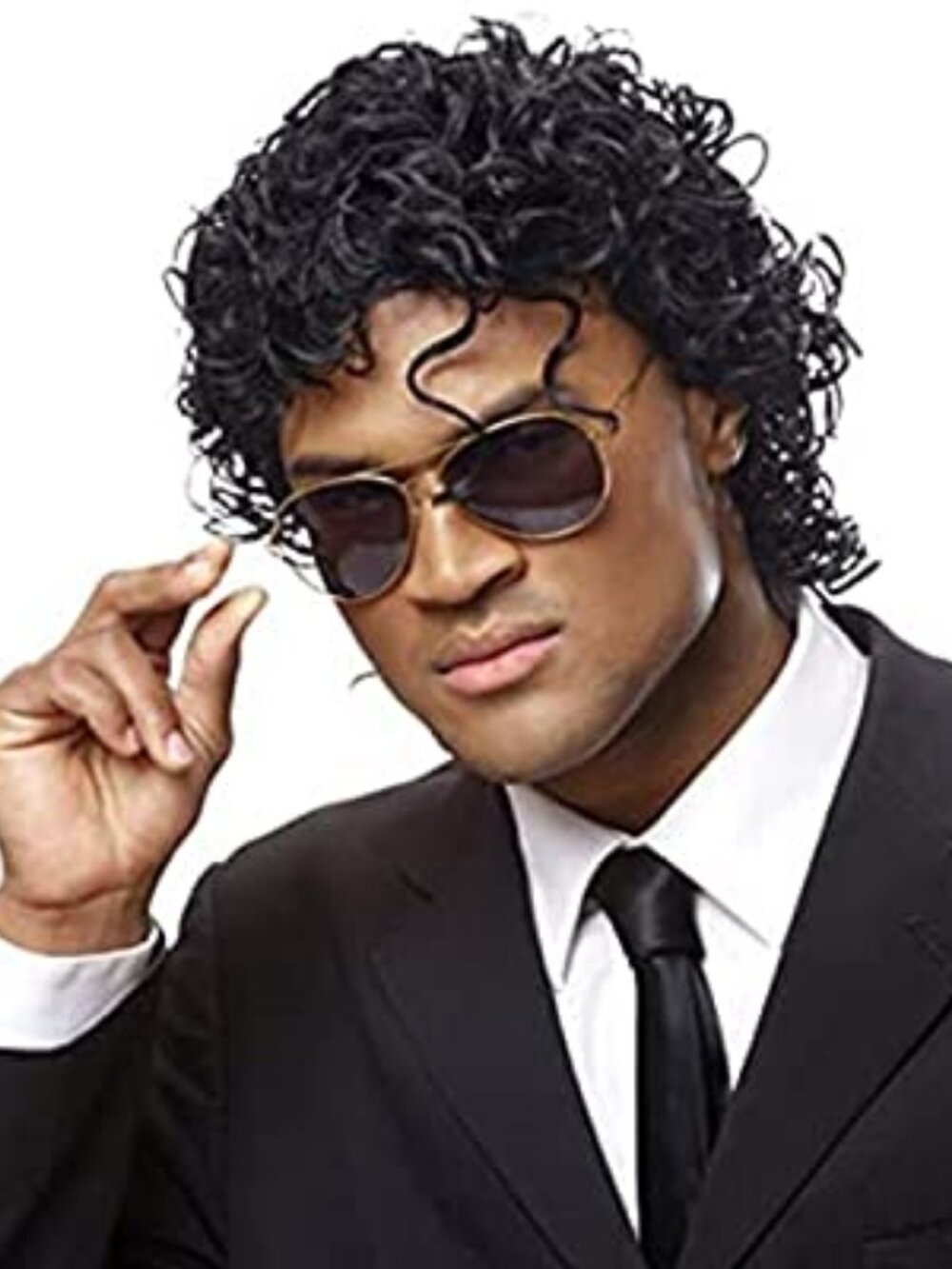 Mens Short Curly Wig Black Synthetic Rocker Wig California Halloween Costume